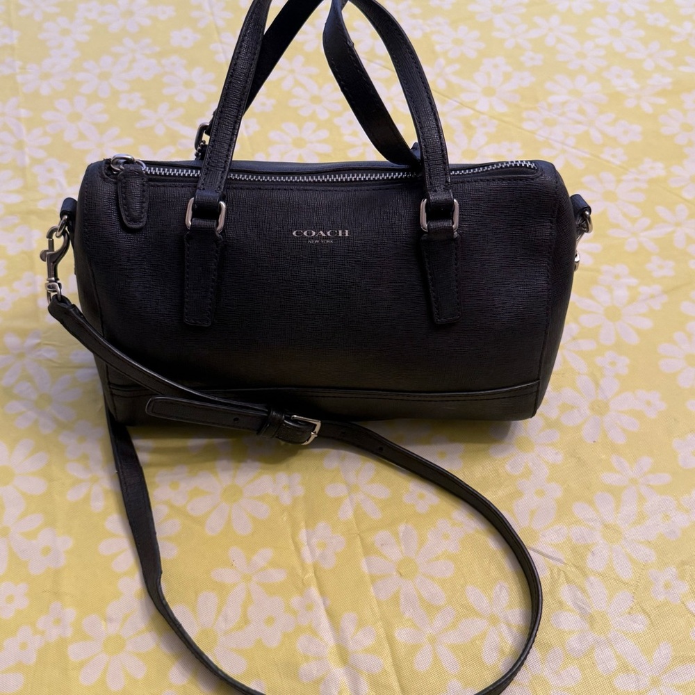 Coach Black Satchel with Structured Design and Silver Hardware